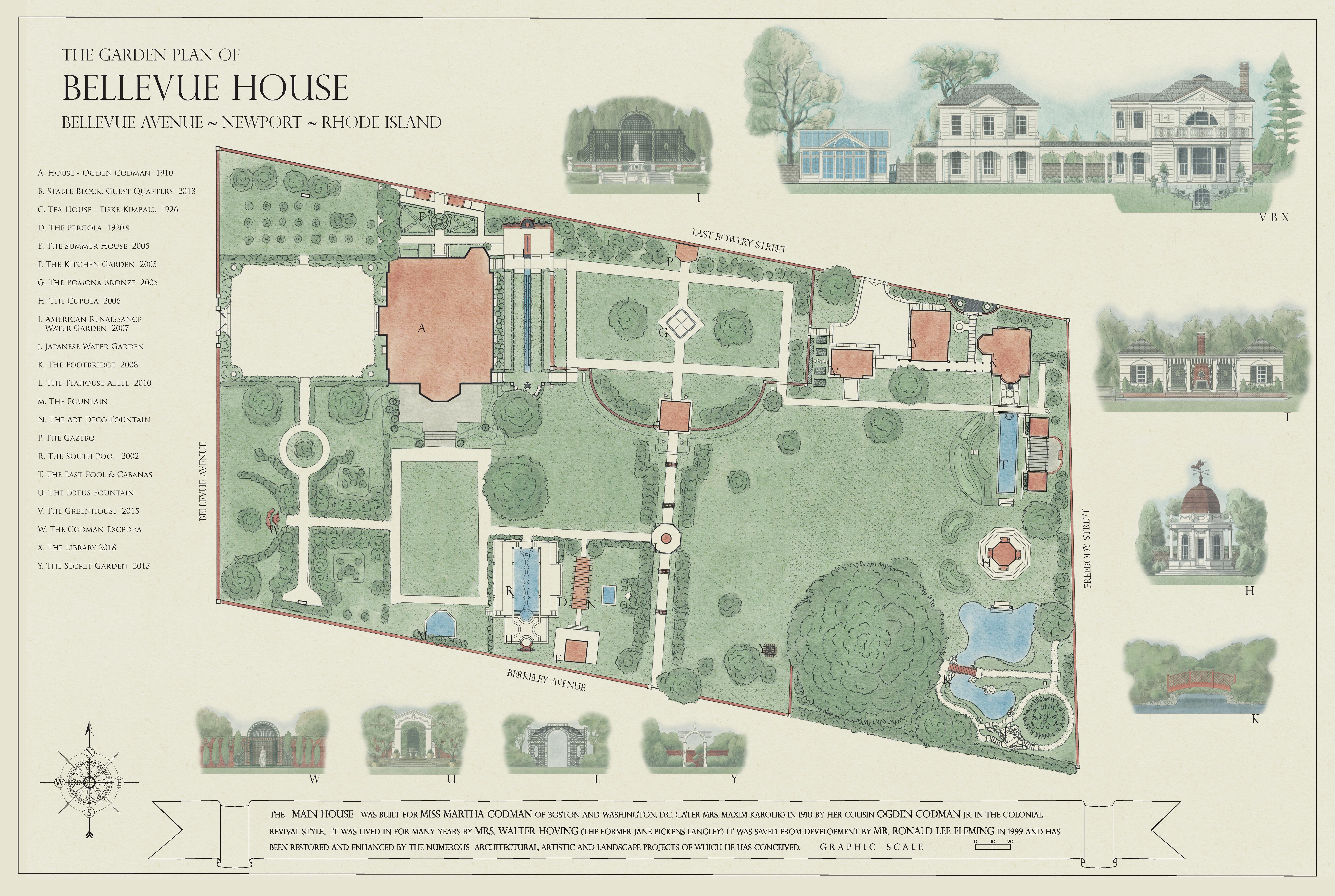 The garden plan of Bellevue House, Bellevue Avenue, Newport, Rhode Island, by J.P. Couture.